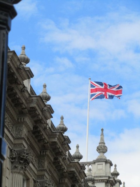 Union Jack flying high in London, England