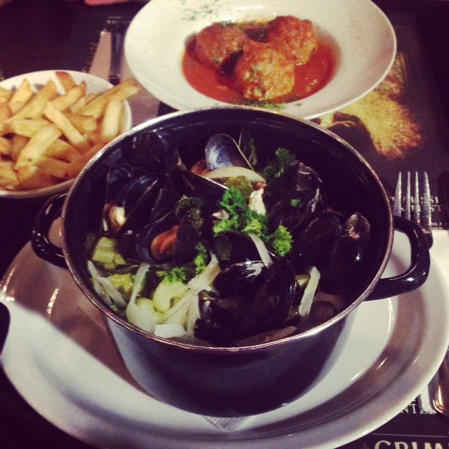Mussels and meatballs in Brussels, Belgium